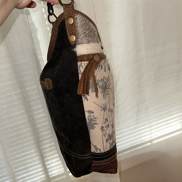 Myra Solidaster Crossbody Shoulder Upcycled Bag Leather Canvas Studded Floral - Picture 7 of 16